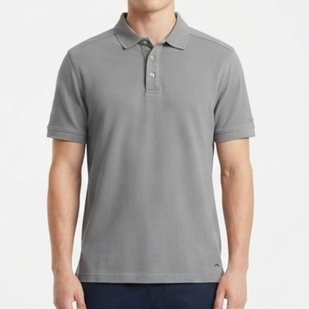 Tommy Bahama Polo Shirt Mens Large Gray Short Sleeve Cotton Marlin Logo
